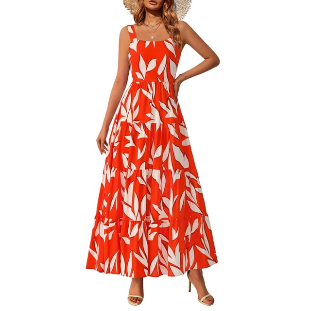 Vestido PRETTYGARDEN Maxi Floral Sin Mangas con Fruncido XL
