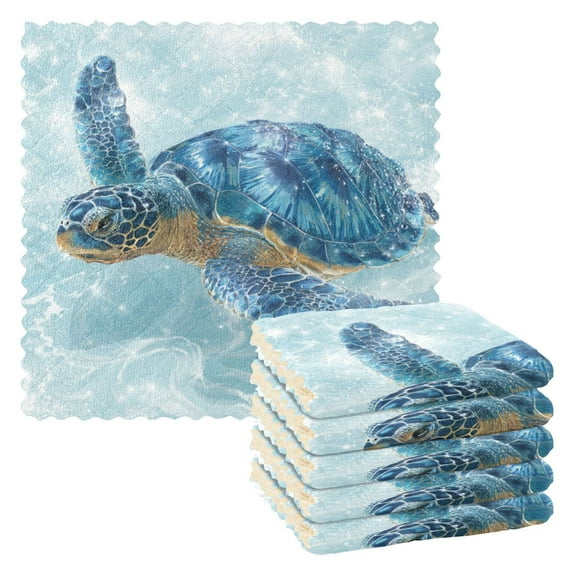 Qxltty Blue Sea Turtle Kitchen Towels Set of 6 Ultra Soft Absorbent Quick Drying Dish Cloths 11 x 11in