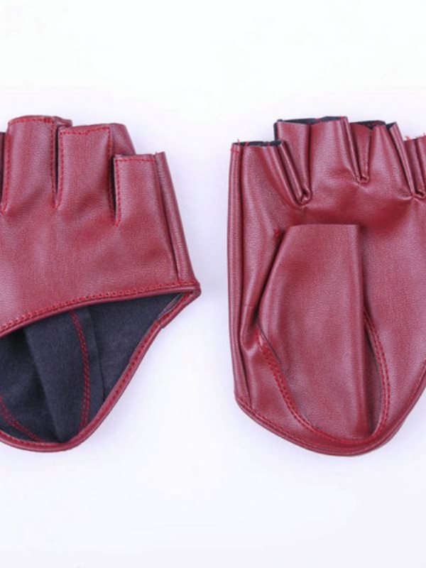 Women Half Palm Half Finger PU Leather Performance Gloves Dancing Punk