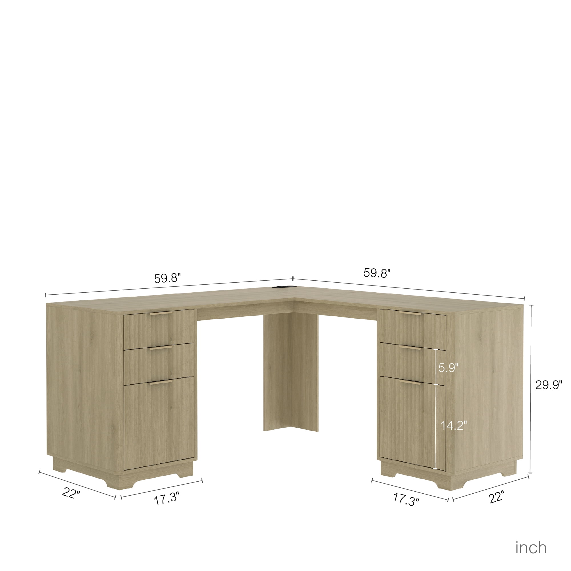 Aukfa L-Shaped Computer Desk, 2-in-1 Corner Desk with Charging Station & Storage Cabinet for Home Office,Natural