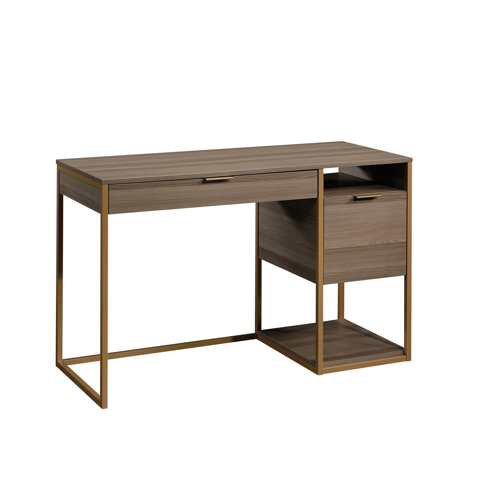 Sauder International Lux Single Pedestal Desk, Diamond Ash Finish