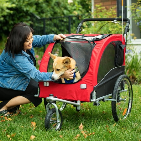 Best Choice Products 2-in-1 Pet Stroller and Trailer, Red, with Hitch, Suspension, Safety Flag, and