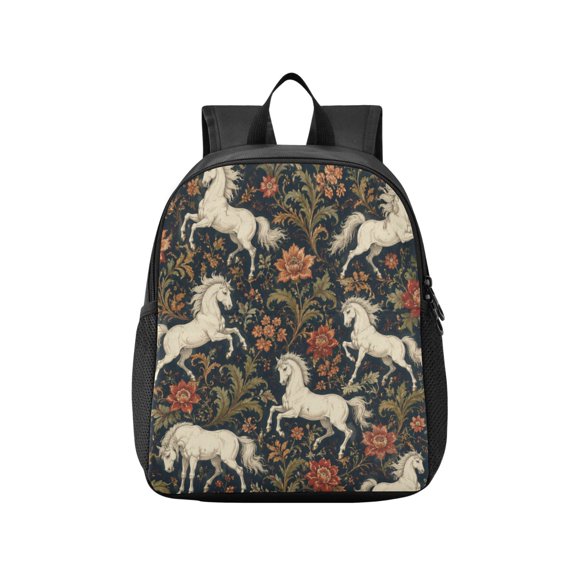 Toddler Backpack Ornate White Horse Print Waterproof Lightweight Backpack Casual Mini Daypack for Daycare & Travel