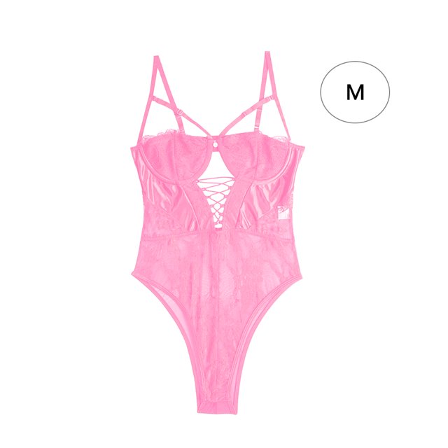Las mujeres adelgazan la ropa interior de las señoras atractivas de la ropa de noche del mono del cordón de tiras, M, rosa fluorescente Inevent XX000067-08