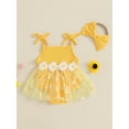 thumbnail image 4 of Newborn Baby Toddler Girl Romper Dresses Outfit, 3 6 9 12 18 Months Sleeveless Flower Print Tulle Patchwork Romper Dress with Bowknot Hairband Summer Clothes, 4 of 9