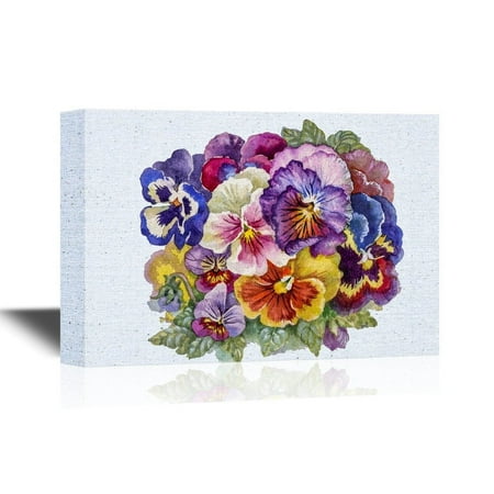 wall26 Pansy Flower Canvas Wall Art - Colorful Watercolor Pansy Flowers - Gallery Wrap Modern Home Decor | Ready to Hang - 12x18 (Best Pansy Color Combinations)