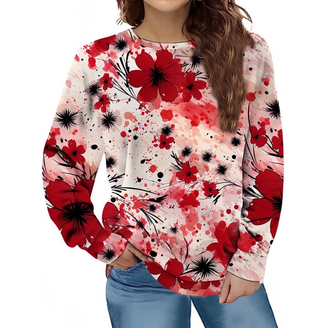 Gibobby Sudadera oversize mujer Sudadera suelta para mujer cuello redondo para otoño e invierno(Rojo,G)