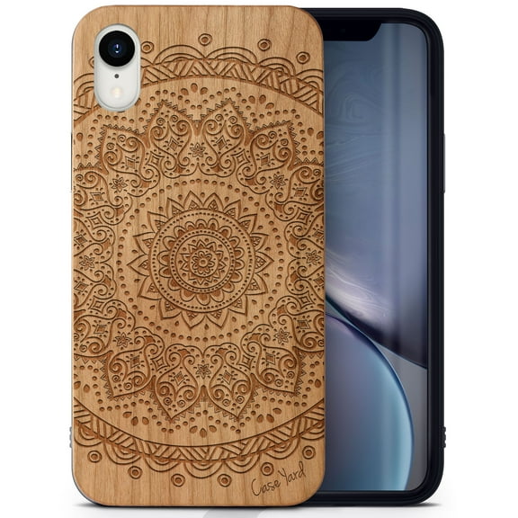 Case Yard Wooden Case Outside Soft TPU Silicone, Slim Fit Shockproof Wood Protective Phone Cover for Girls Boys Men and Women, Supports Wireless Charging Mandala 2 Design case for iPhone-XR