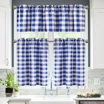 XWZO Short Kitchen Curtains 3 Pieces Set, Semi Sheer Light Filtering Checkered Tier and Valance Window Curtains Set, Royal Blue, 52W x 18L (1 Panel) 26W x 36L (2 Panels)