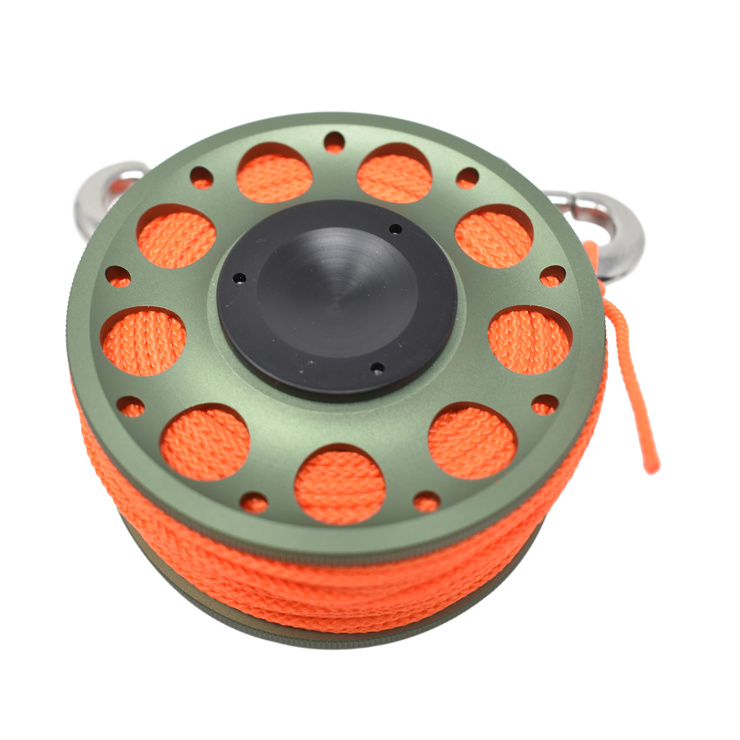 Aluminum Finger Spool 100ft Dive Reel w/ Spinning Holder, Green/Orange - image 2 of 4