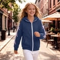 thumbnail image 5 of Girls Cute Hooded Jacket Full Zip Soft Fleece Bow Long Sleeve Sweatshirt Coat with Side Pockets Casual Daily Outwear Tops Navy Boy Oversized Hoodies 6-7Y, 5 of 7