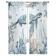 thumbnail image 2 of Coastal Sea Turtle Semi Sheer Curtains 84 Inch Length 2 Panels Set, Summer Ocean Coral Conch Sheer Kitchen Curtain Privacy Voile Window Curtain for Living Room Bedroom Rod Pocket Drapes, 2 of 7