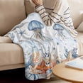 thumbnail image 4 of Fleece Blanket Abstract Starfish Jellyfish Ocean Blankets, Soft Cozy Warm Flannel Throw Blanket, Summer Seaside Coral Blanket for Bed Couch Sofa,50x60In, 4 of 9