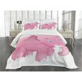 thumbnail image 3 of Ambesonne Animal Cartoon Quilted Bedspread Set 3 Pcs, Pinkish Funny Tusk, Queen Size, White and Pink, 3 of 5
