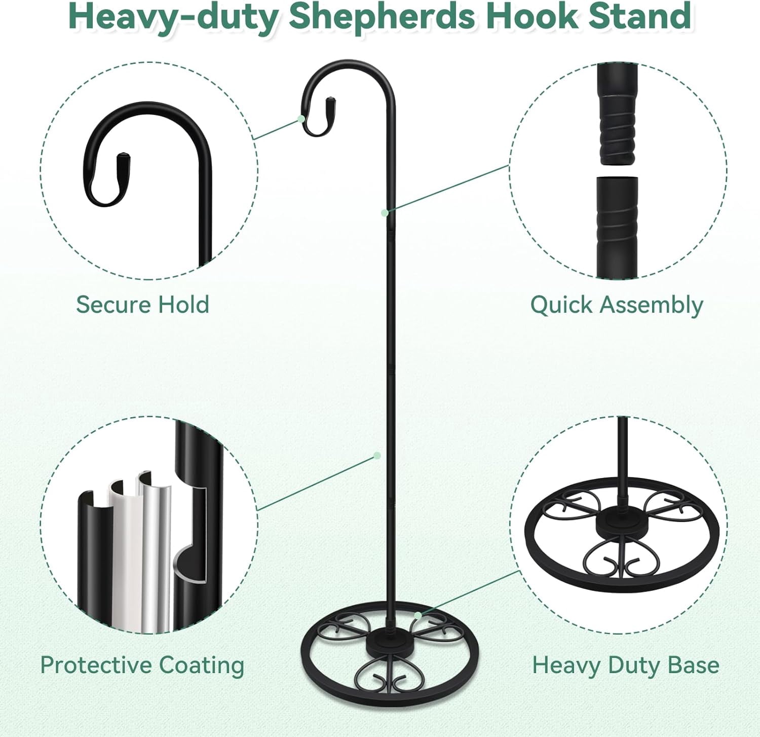 63" Adjustable Shepherds Hooks Stand for Wind Chimes, Hummingbird Feeders, Lanterns, Hanging Plant Stand Indoor Outdoor Patio Garden