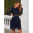 thumbnail image 4 of Royal Blue Womens Elegant Round Neck Long Sleeve Lace Dress With Waist Cutout And Scalloped Hem, 4 of 6