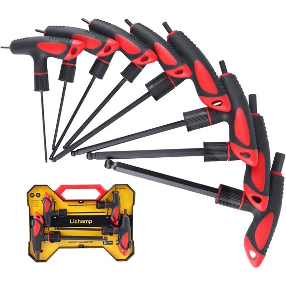 8 Pieces Metric T Handle Allen Wrench Set, 2-10 mm, Ball Head, Standard Long Tee Handle Allen Hex Key Set, Heavy Duty Excellent