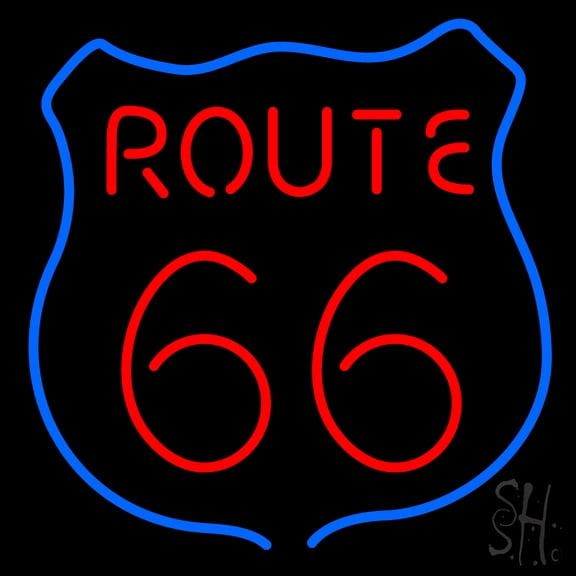 Route 66 LED Neon Sign 16 x 16 - inches, Black Square Cut Acrylic Backing, with Dimmer - Bright and Premium built indoor LED Neon Sign for café, club, party, event and stroefront.
