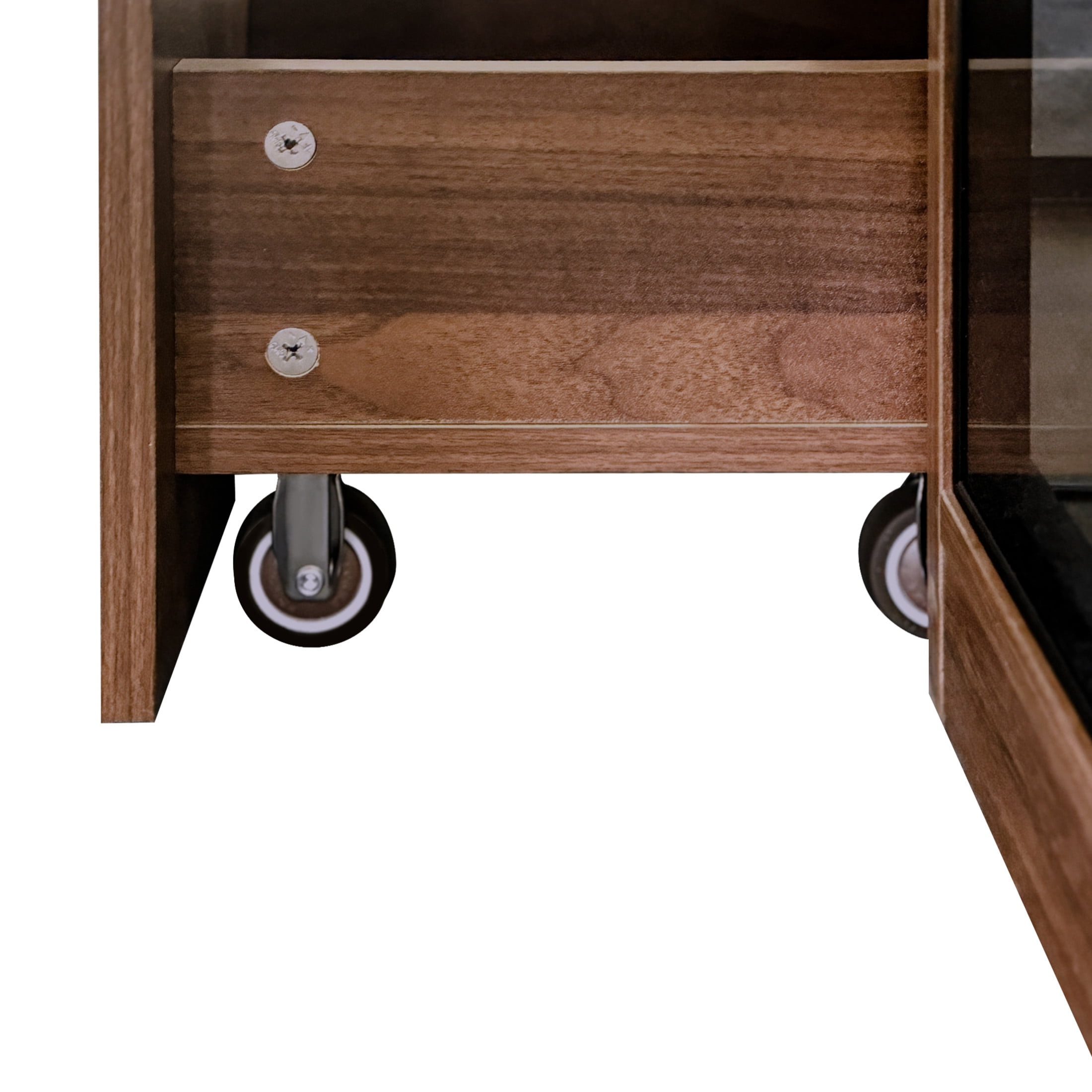 Noble House 70.28" Glass Display Cabinet with LED, 5-Tier Shelves & Pull-Out Organizer, Mid-Century Bookcase, Walnut