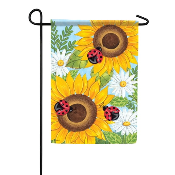 Carson Sunflowers Ladybugs Garden Flag, 12.5 x 18 inch Double Sided, Daisy Banner, Summer Seasonal Outdoor Decor, Holiday Yard Decoration