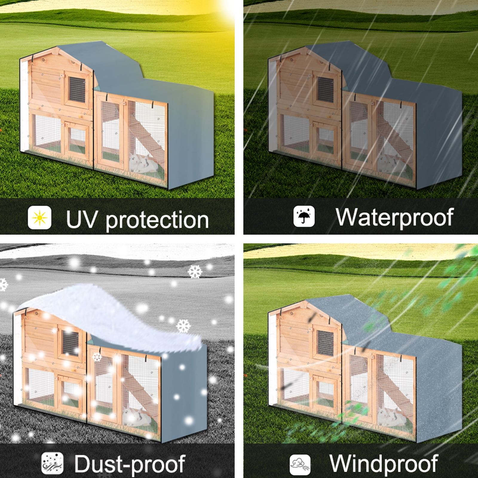 Sofullue Rabbit Hutch Cover Outdoor with Zipper Opening Visible Window Heavy Duty Waterproof Bunny Cage Dust Cover
