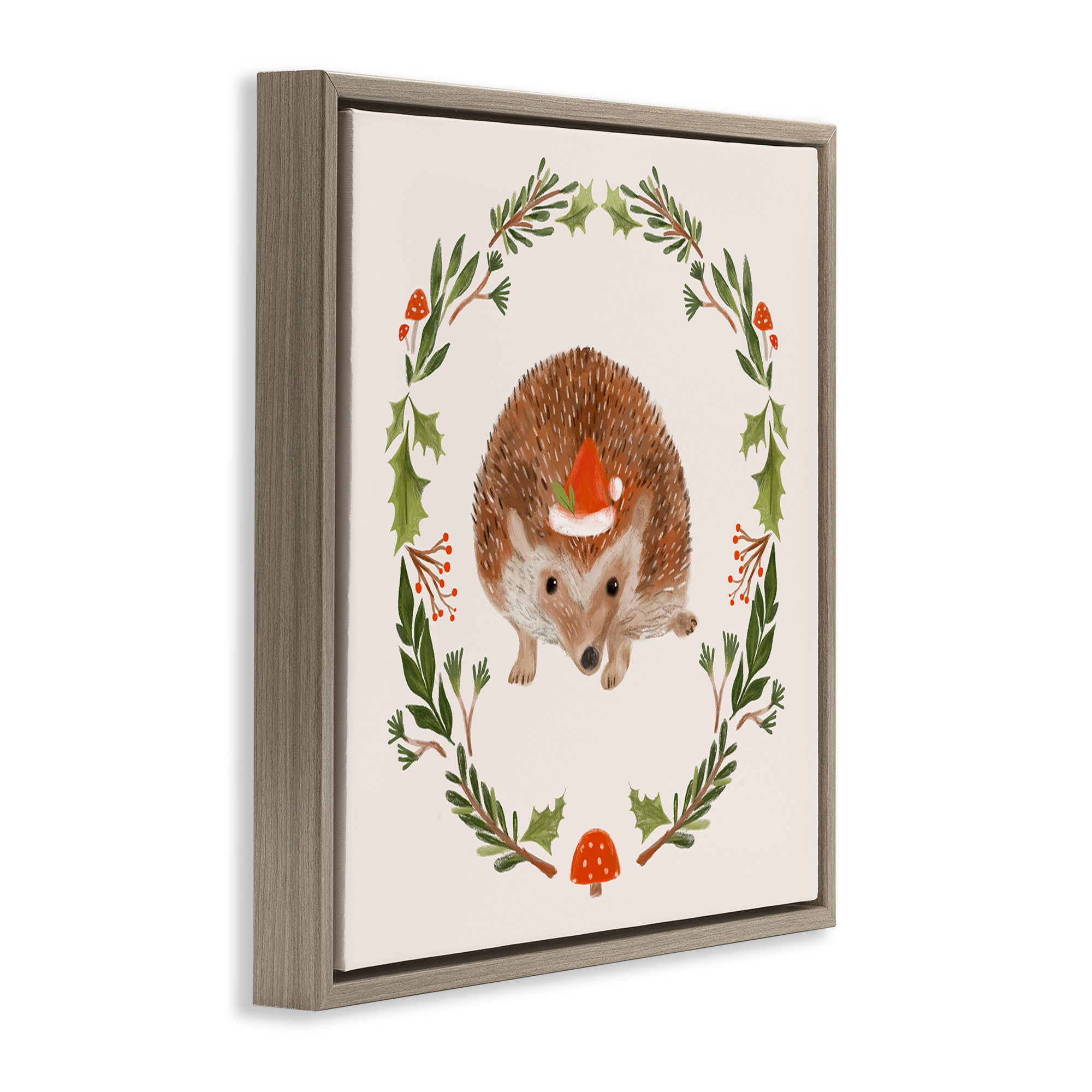 Stupell Industries Holiday Hedgehog Wreaf Holiday Painting Brown Floater Framed Canvas Art Prints Wall Art, 25 x 25