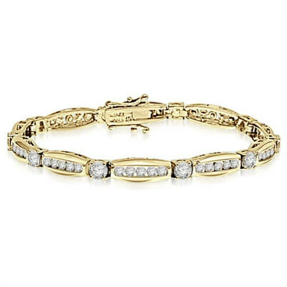 Prong Set Designer Bracelet with Lab-made Round Brilliant Diamonds and Melee by Diamond Essence set in Vermeil