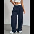 thumbnail image 4 of Pantalones Anchos y Holgados para Mujer, Estilo Palazzo Harén, Informales, A Rayas, con Cintura Elástica y Bolsillos Azul M, 4 of 7