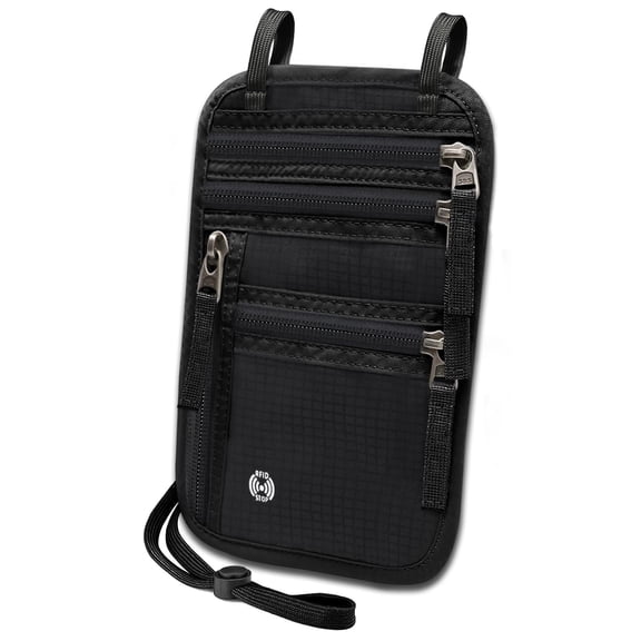 Sizobi Black Neck Wallet for Traveling Women Men, RFID Blocking Passport Holder