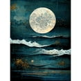 thumbnail image 1 of Large Full Moon Seascape Golden Algae Wave Foam Large Wall Art Poster Print Thick Paper 18X24 Inch, 1 of 5