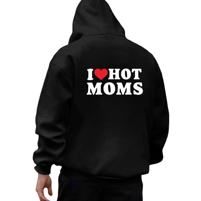 VBARHMQRT Chandails pour Hommes Mode Homme Décontracté Ample Multicolore I Love Hot Moms Chandail à Capuchon Imprimé