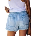thumbnail image 3 of Luxur Women's Casual Solid Color Drawstring Denim Shorts, Light Blue, S, 3 of 4
