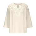 thumbnail image 4 of 3/4 Length Sleeve Womens Tops Spring Summer Casual Cotton Linen Lightweight Loose V Neck Boho T Shirts Blouse, 4 of 5