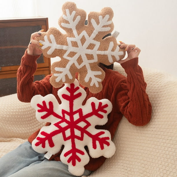 Cojín Navideño con Forma de Copo de Nieve | Almohada Decorativa Navideña Marrón de Felpa Corta de 42 Cm | Relleno Suave de Microfibra | Lavable a Máquina | Incluye 1 Cojín
