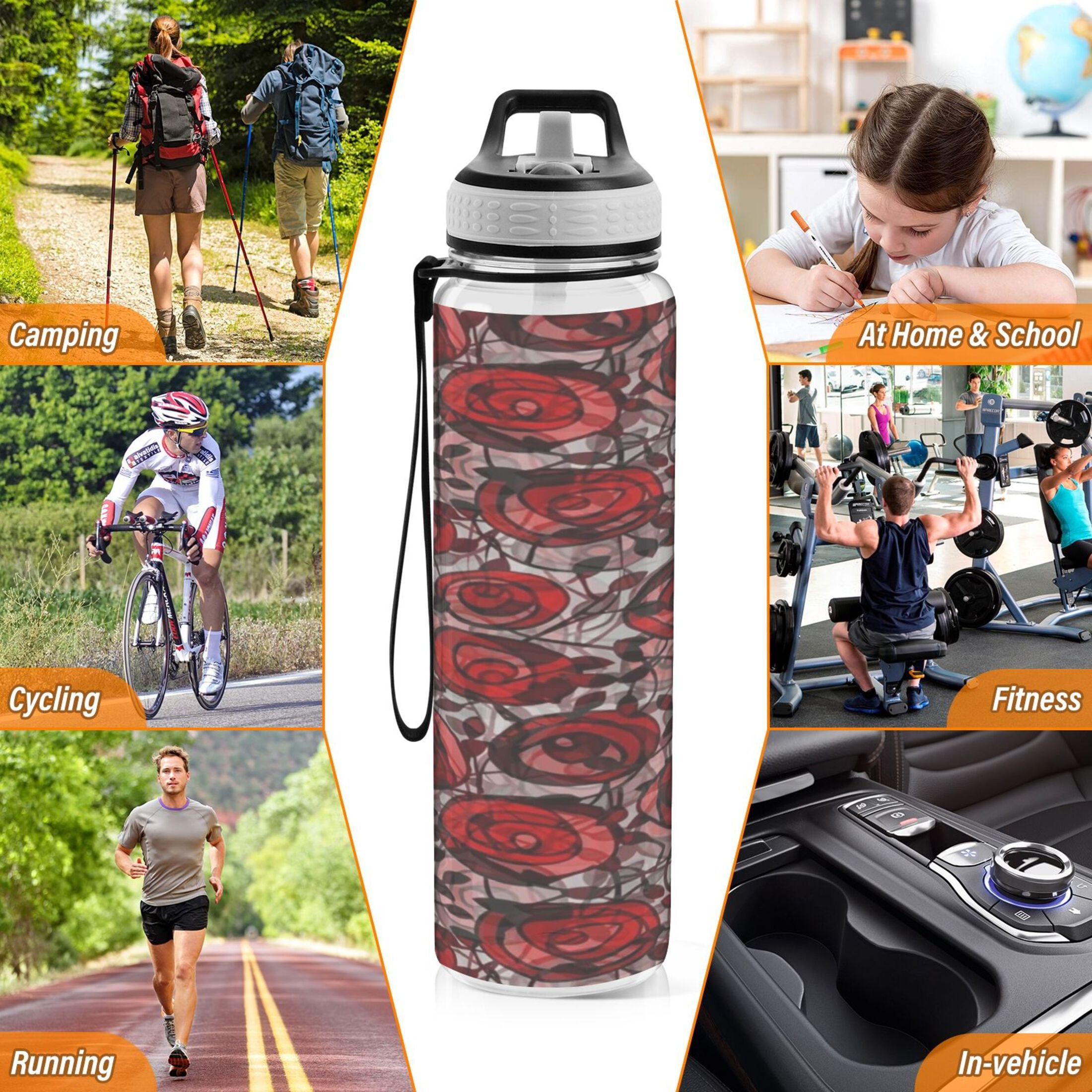 BZSMCE Sport Bottle Glass Rose Outdoor sports Water Bottle Size: 10.4x3in