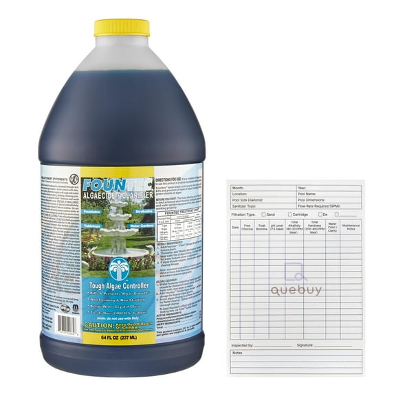 EasyCare FounTec 50064 Algaecide & Clarifier - Fountains, Water Gardens, 64oz w/ QueBuy Pool LogBook