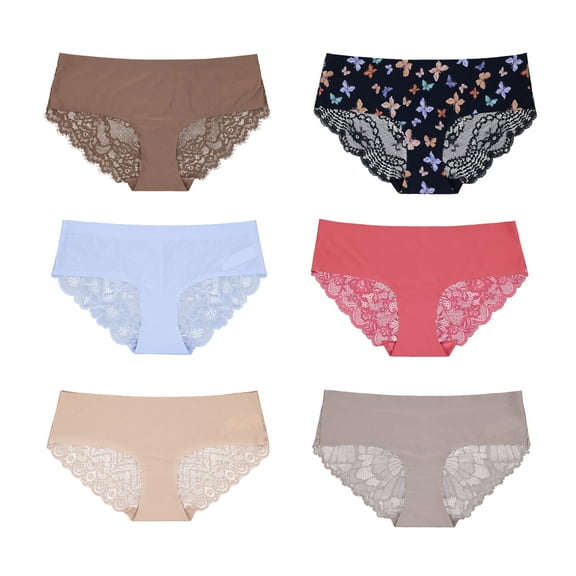 Curve Muse Women's Lightweight Seamless Hipster Underwear No-Show Lace Panties-Pack C-S