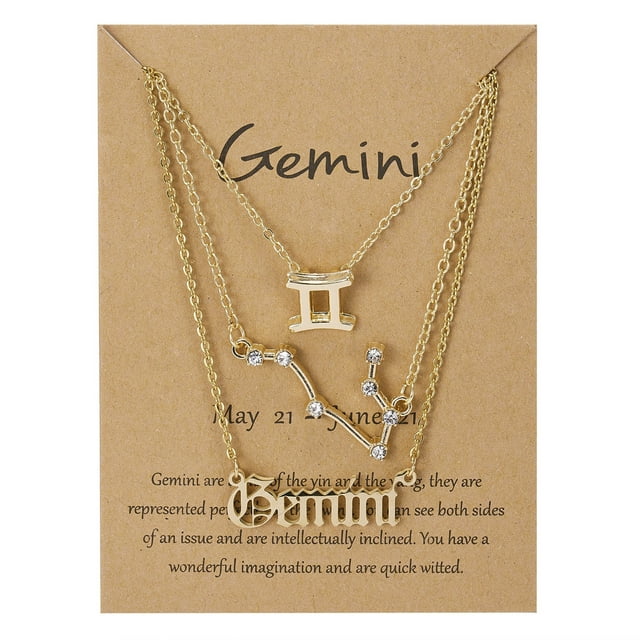 Twelve Constellations Gold Clavicle Necklace Set with Paper Card for Women Friendship Pendant