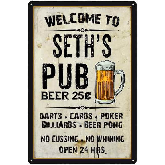 SETH'S Pub Sign Vintage Man Cave Bar 8 x 12 High Gloss Metal 208120028295