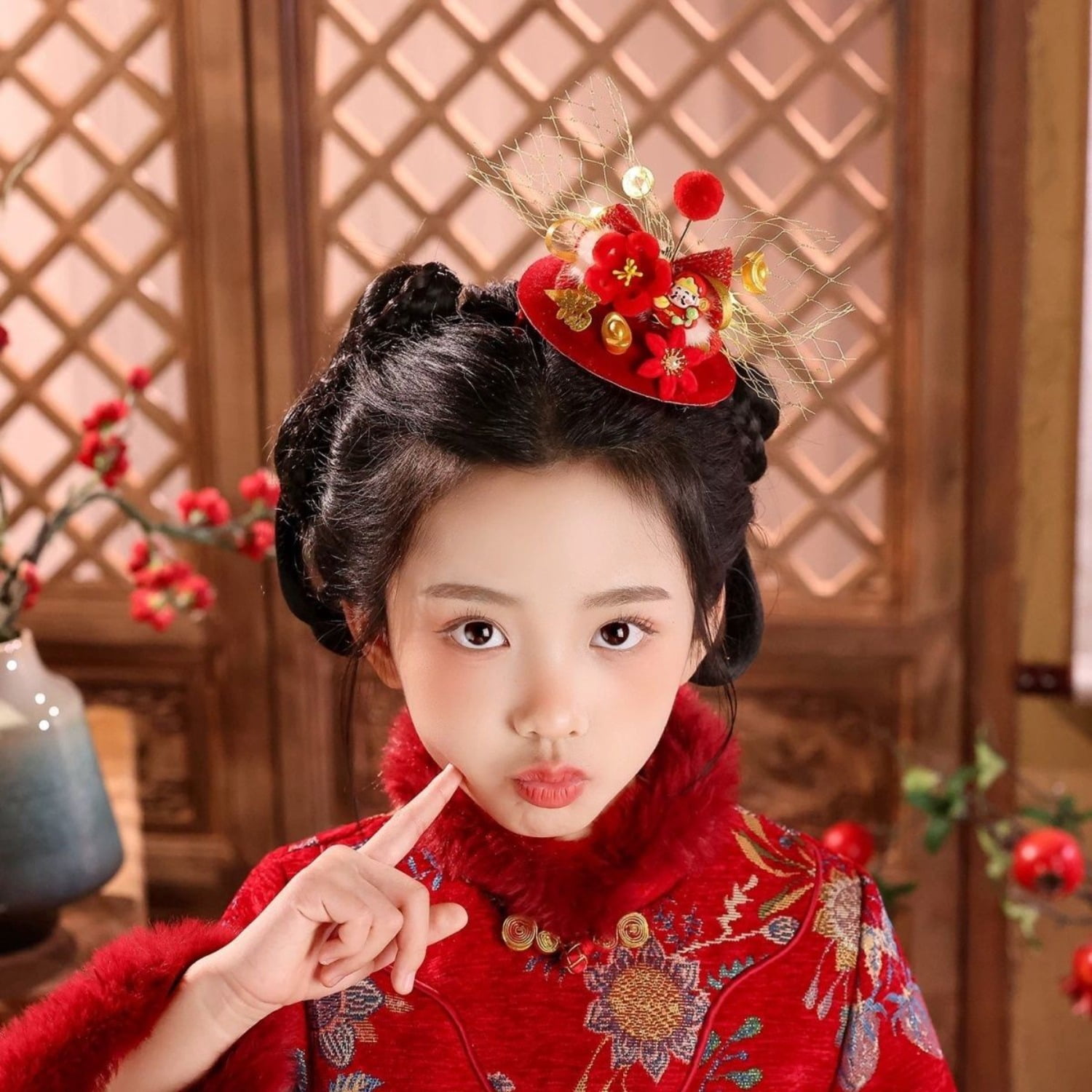 New Year Little God of Wealth Hat Hair Clip Red Style Accessory