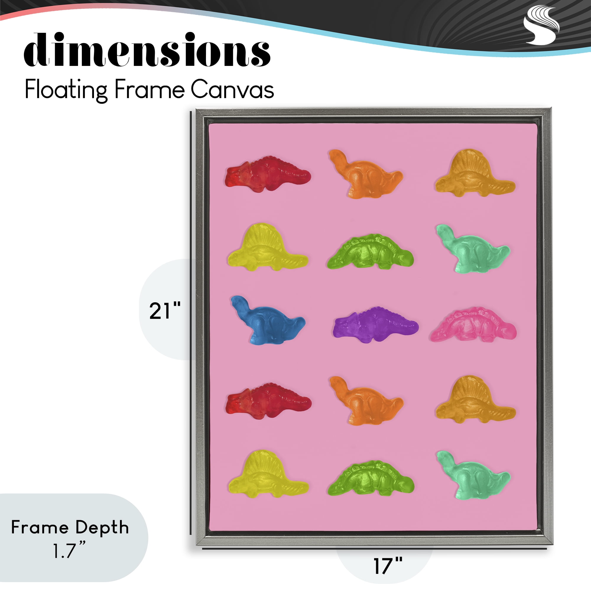 Stupell Industries Dinosaur Candies on Pink Gray Framed Floater Canvas Wall Art, design by LISH Creative