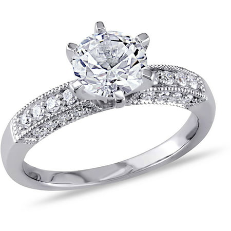 1-3/8 Carat T.G.W. Created White Sapphire and 1/4 Carat T.W. Diamond 10kt White Gold Engagement