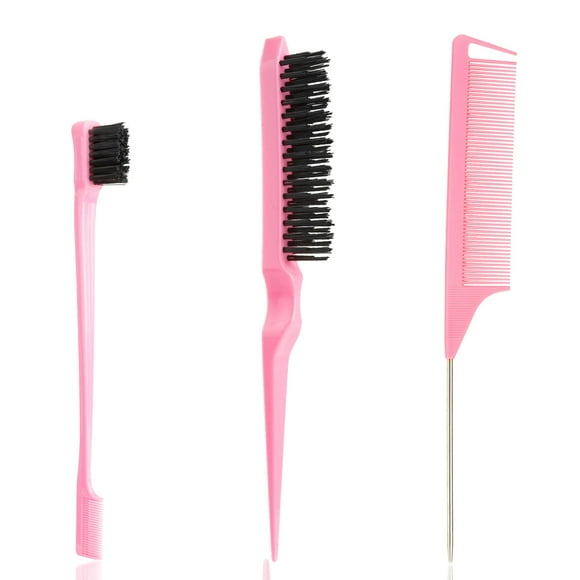 Slick Back Hair Brush Set for Women and Men - Boar Bristle Brush, Styling Comb, Fine Tooth Comb, Curly Hair Brush, Hair Wax Stick, Beard Brush - 3PCS