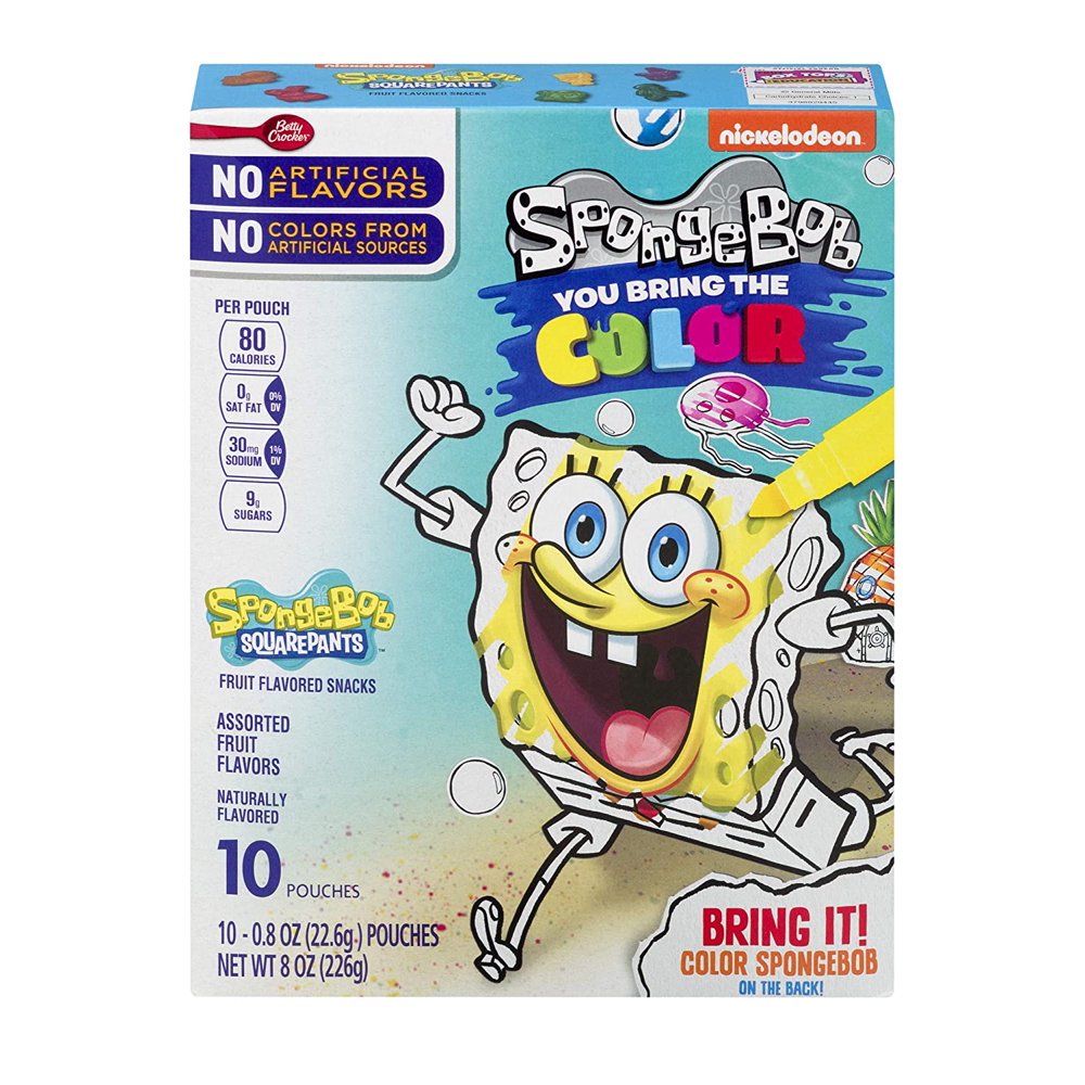 Betty Crocker Fruit Snacks, SpongeBob SquarePants Snacks, 10 Pouches, 0