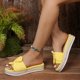 thumbnail image 5 of Sandalias de Cuña Negra para las Mujeres Pie Redondo Pescado Boca Bowknot Tejido Yute Espadrille Playa, Sandalias de Cuña Blanca para las Mujeres, 5 of 9