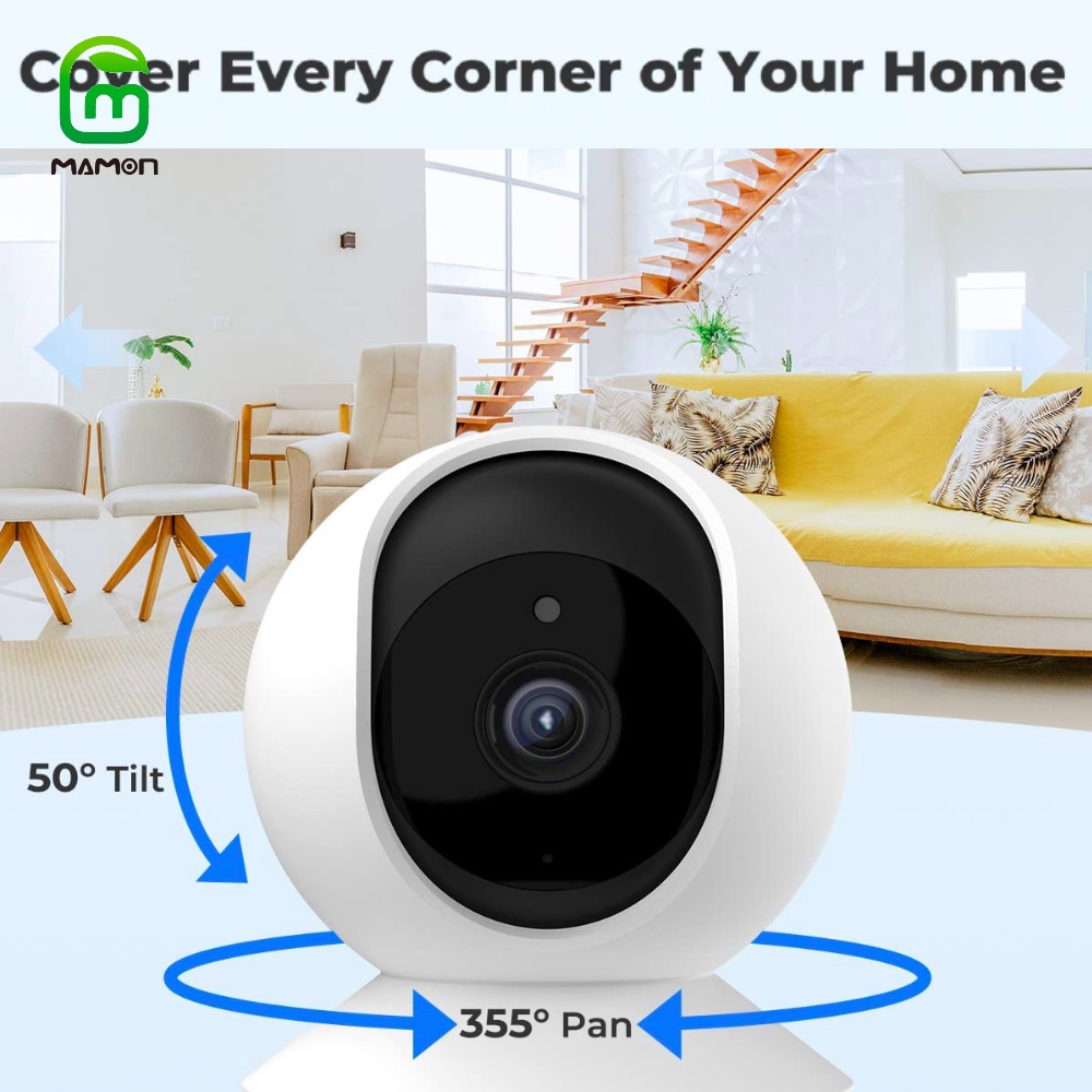MAMON Baby Monitor Indoor Security WiFi Camera 3MP 1296P with Pan Tilt Zoom/ Motion Alerts Ideal for Baby and Pet Home Security Multiple Storage Options