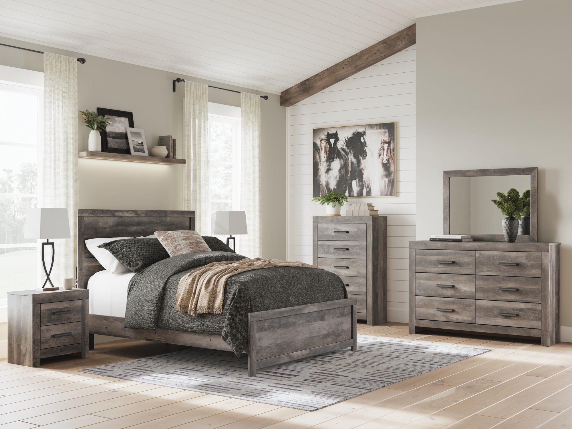 Signature Design by Ashley Wynnlow 2-Drawer Nightstand, Gray, Rustic Bedside Table with USB Charging Ports