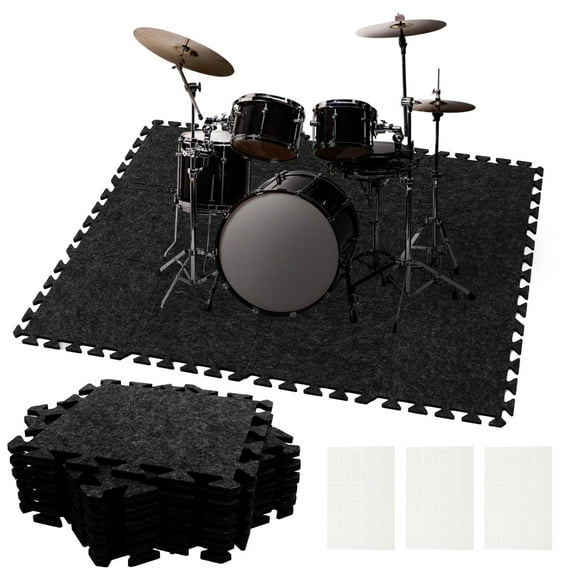 12Pcs Sound Absorbing Interlocking Floor Mats 11.8 x 11.8 x 0.4 inches Non Slip Soundproof Drum Rug Cuttable Felt Acoustic Pads for Piano Drum