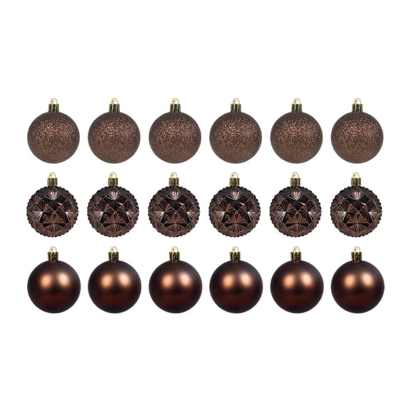 Coffee Brown 18 Piece 6 cm Christmas Ball Ornament Set, Glitter Faceted Smooth Decorations for Tree Wreath Garland and Holiday Display