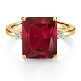 thumbnail image 2 of Gem Stone King 18K Yellow Gold Plated Silver 12X10MM Red Created Ruby and 2MM White Topaz 3 Stone Engagement Ring for Women | 5.78 Cttw | Gemstone July Birthstone | Size 9, 2 of 3
